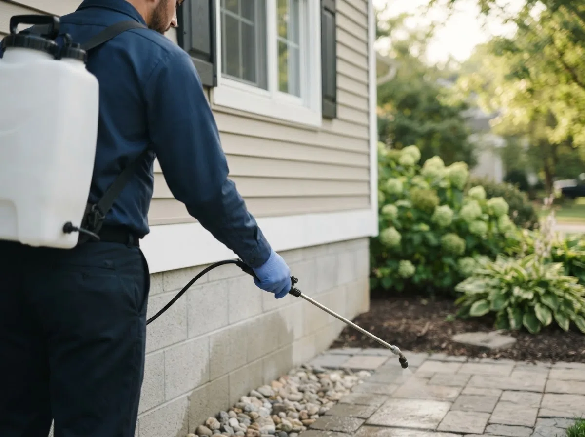 Pest control technician inspecting a home in Conover, WI